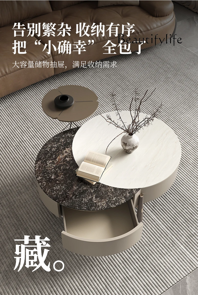 Marble round Tea Table Modern Minimalist Creative Small Apartment Solid Wood Designer round Coffee Table