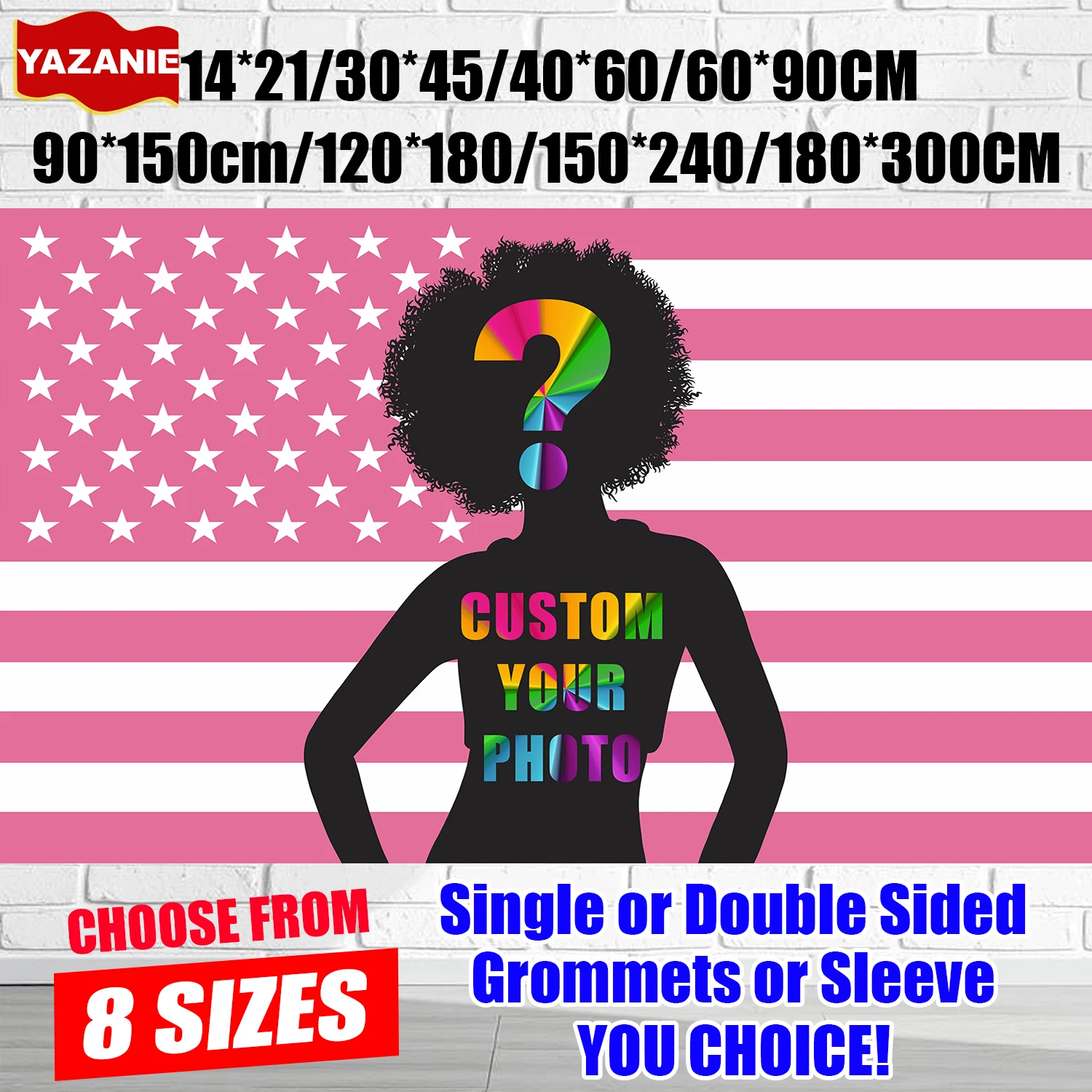 8 Sizes Custom Pink USA America Flag 5x8FT 6X10FT Tapestry Single/Double Sided Personalized Banner with Your Image Photo Design