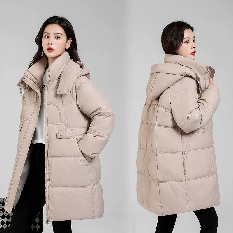 Women Clothing Hooded Long Down Cotton Coat Snow Zipper Casual Jacket New Winter 2025 Waterproof Parka Loose Warm Outwear Female