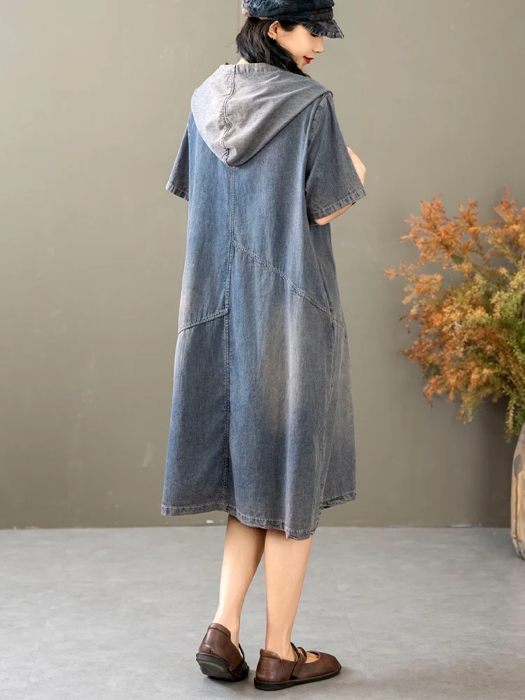 Max LuLu Brand Summer Ladies Korean Fashion Denim Dress Womens Hooded Loose Vintage Long Vestidos Classic Casual Elegant Clothes