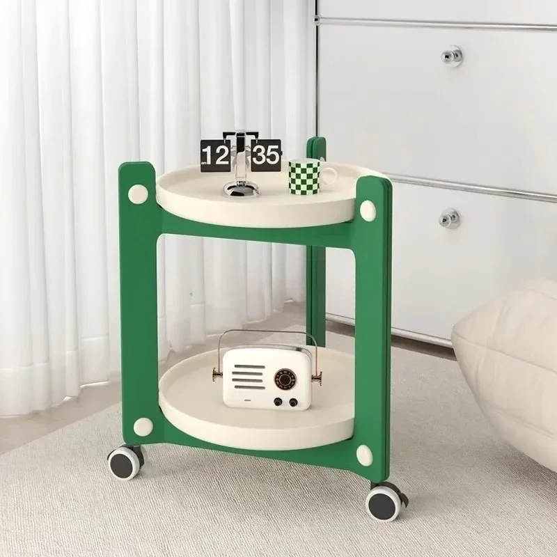 Household Living Room Movable Coffee Table Nordic Minimalist Wheeled Cart Bedside Circular Storage Rack
