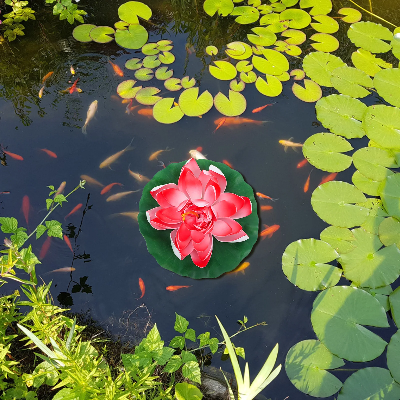 1 Stücke 28 cm Künstliche Lotusblume Simulation Teich Dekor Rot Eva Material Keine Bewässerung Erforderlich Hausgarten Terrasse