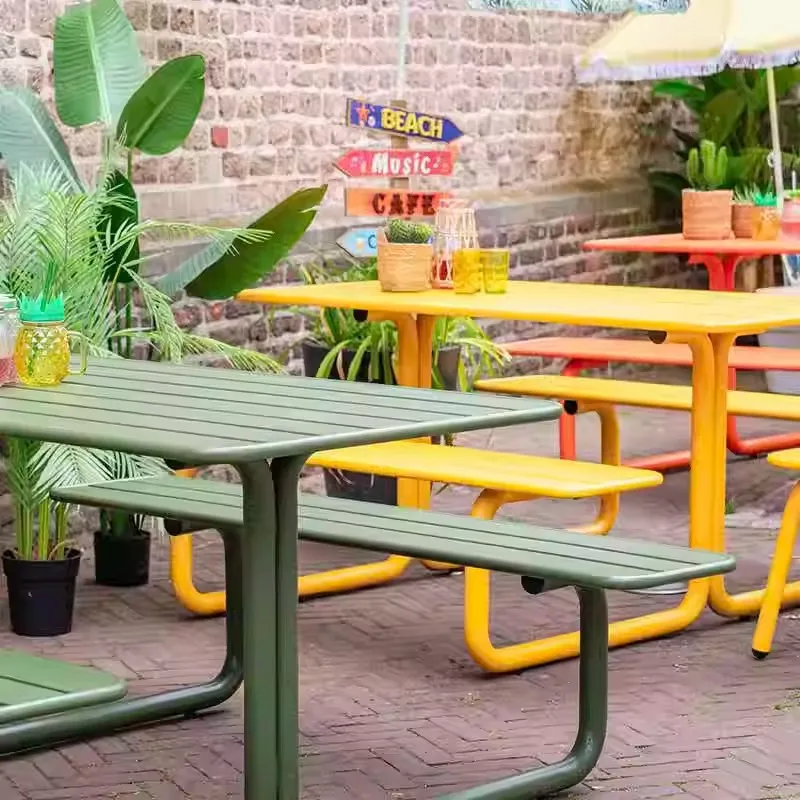 Modern simple outdoor table and chair set combination one-piece outdoor table and chair terrace courtyard park milk tea coffee r
