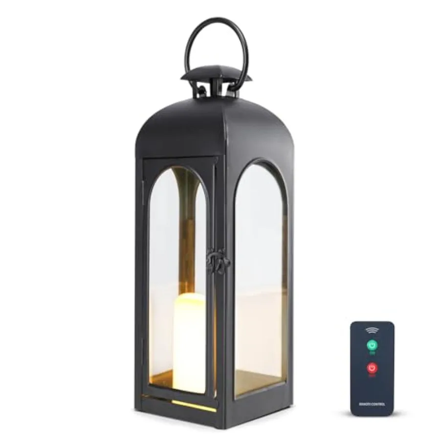 

20 Inch Metal and Stainless Steel Glass Decorative Lantern with Electronic Wax Effect - Indoor/Outdoor Decorative Lighting Hand