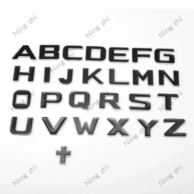 

1pcs New Black 3D 26 Letter Car Emblem DIY Number Metal Car Badge with Plus Sign + Exterior Stickers Accessories
