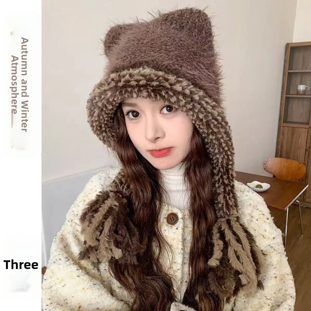 تنوعا آذان القط حماية الأذن قبعة الكورية نمط يندبروف محبوك قبعة تدفئة مريحة لينة رشاقته قبعة قبعة المرأة #5