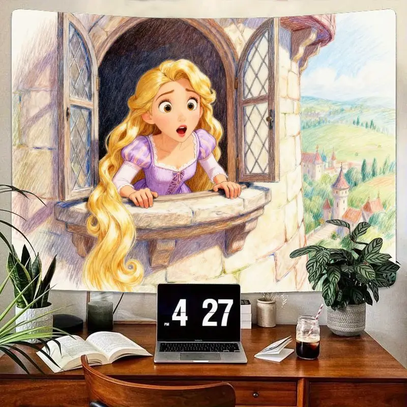 

1PC Disney Princess Rapunzel Fairytale Tapestry, Long Hair Tower View Wall Hanging Art, Kids Girls Room Decor, Dorm Aesthetic Gi