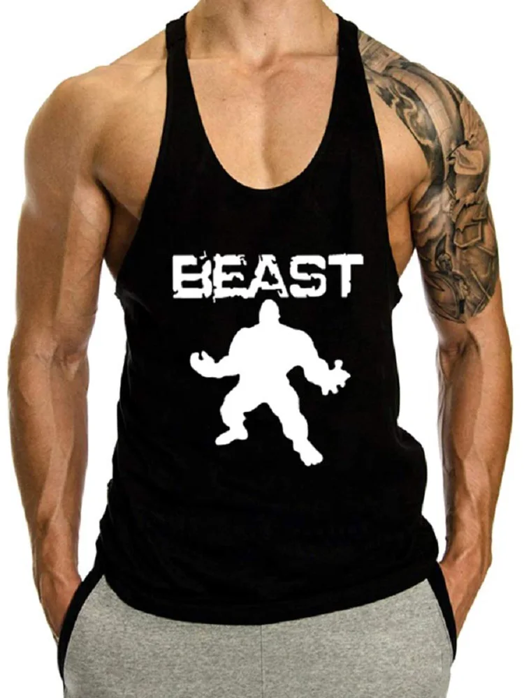 2025 New Gym Men's Tank Top Beast Letter Print Sleeveless Breathable Comfortable Athletic Tank Top Outdoor Casual Tank Top