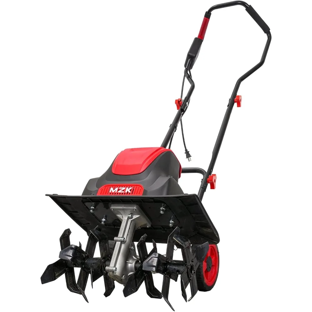 Leme/cultivador elétrico com fio de 16 polegadas e 13,5 A, profundidade de leme de 8 polegadas com rodas ajustáveis, rototiller elétrico dobrável