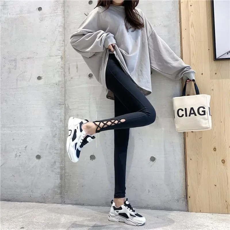 

Spring and Summer Sports Leggings Women Outer Wear Yoga Nine Hollow Out High Waist Ankle-length Casual Versatile Pants Female