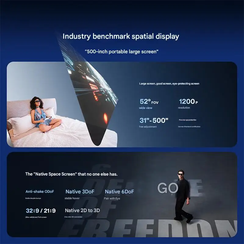 XREAL 1S AR Smart Glasses 500" HD Screen 3DoF Space Hovering Native 2D to 3D For iPhone Mac Switch PS5 Game Private Cinema new