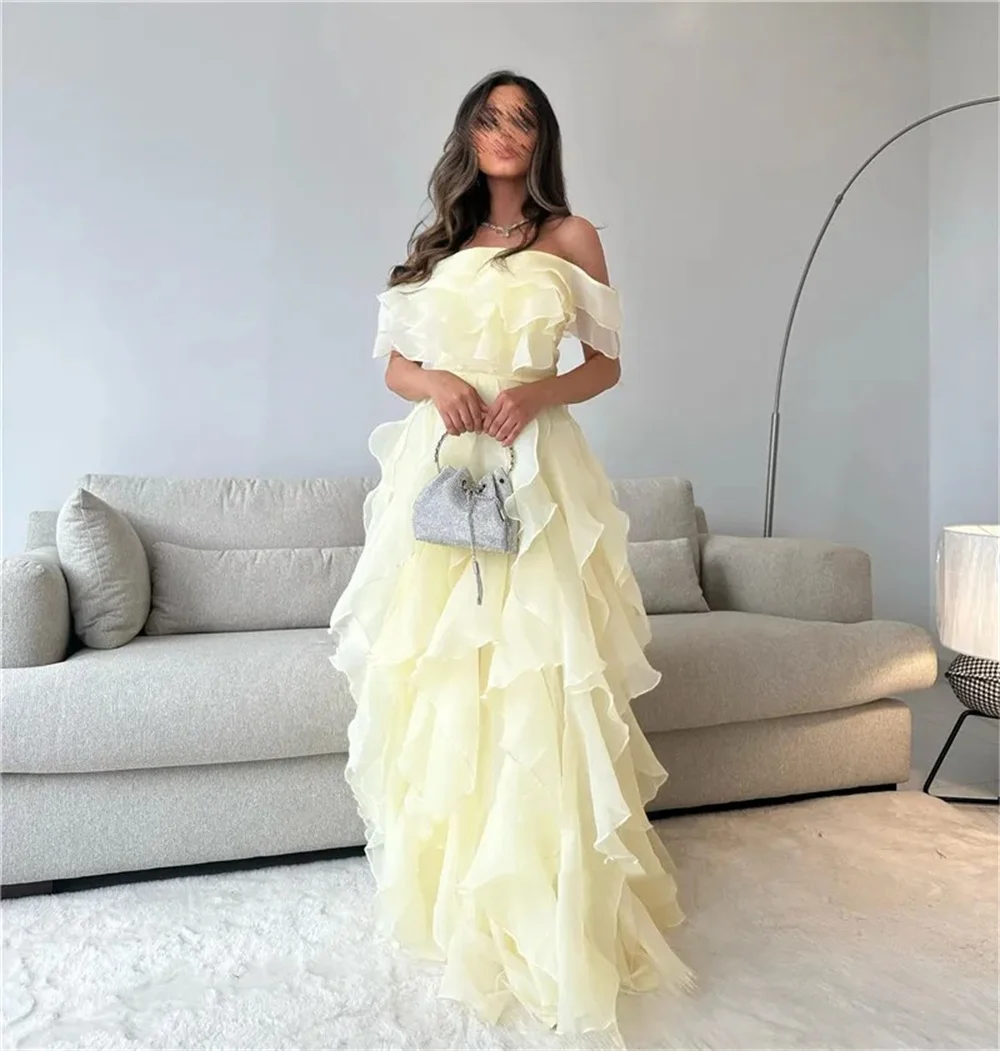 Cathy Dirty Pink Off Shoulder Organza Prom Dress Elegant Edge Curl A-line vestidos par boda Empire Waist Wedding Dress 2024