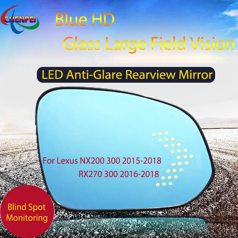 

Large View Blue Mirror Electrically Heated Rearview Mirror With LED Turn Indicator For Lexus NX200 300 RX270 300 2015-2018