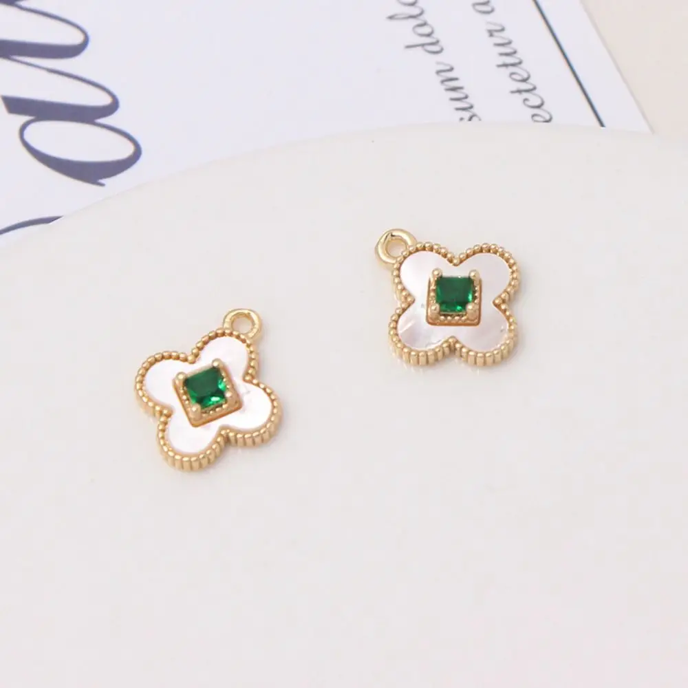 4pcs Butterfly Flowers Metal Jewelry Accessories Golden 13-18mm Four Leaf Clover Earrings Pendant Sea Shell Hollowed-out