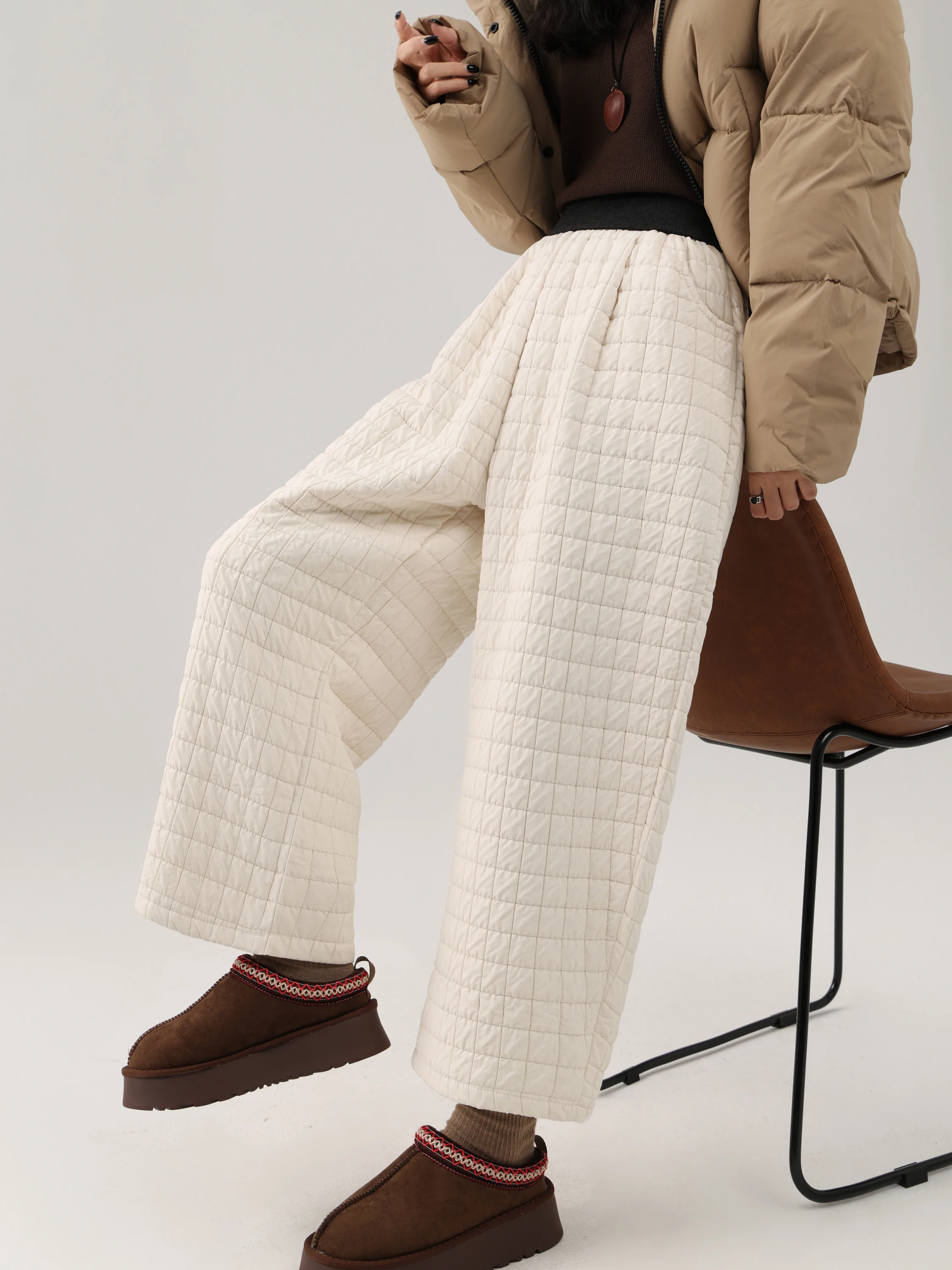 Thiened Cotton Wide Leg Pants High Waist Loose Fit Casual Winter Trousers for Women Korean Sle Commute Faion