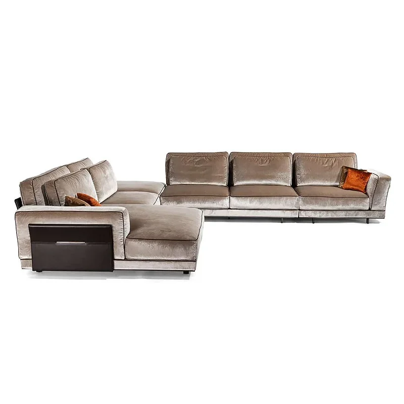 Cowhide sofa, leather combination villa large Italian leather sofa
