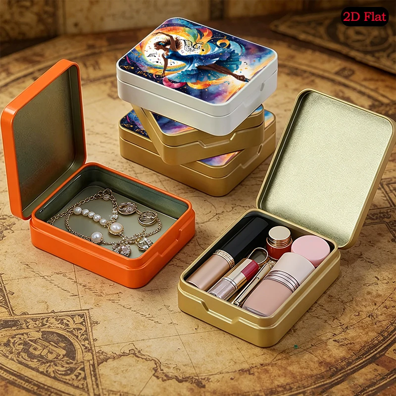 Dancing Woman with Musical Notes Theme Small Object Storage UV Printed Flip Top Tin Box, Portable Personalized Tinplate Box