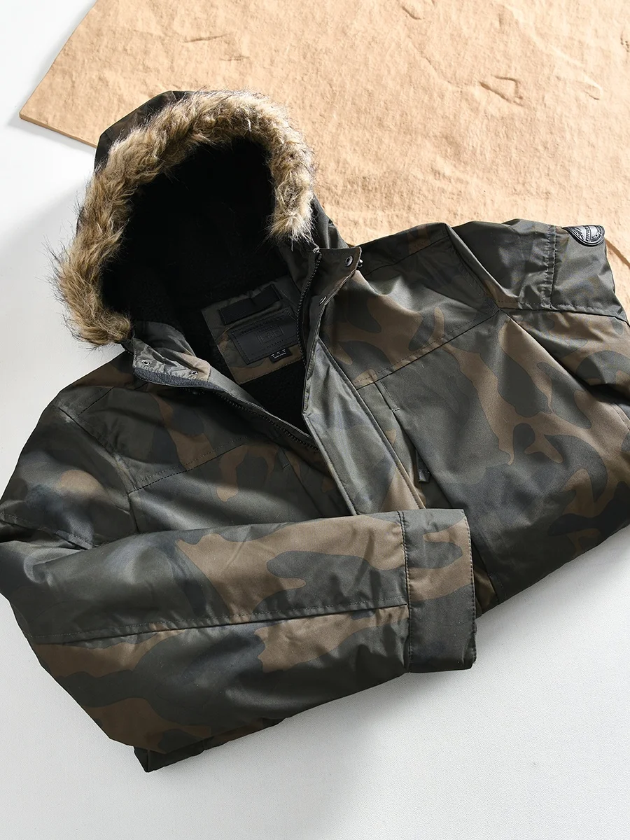 

Outdoor Tech Fabric Parka Jacket Men's Winter Thick Warm Windproof Waterproof Hooded Cotton Clothes Fashion Urban Style Casual