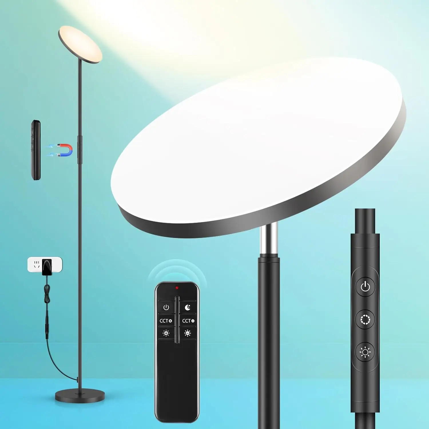 

Светодиодный напольный светильник, 3000 лм, суперяркий, с пультом ДУ и сенсорным управлением, плавная регулировка яркости для гостиной, спальни, офиса