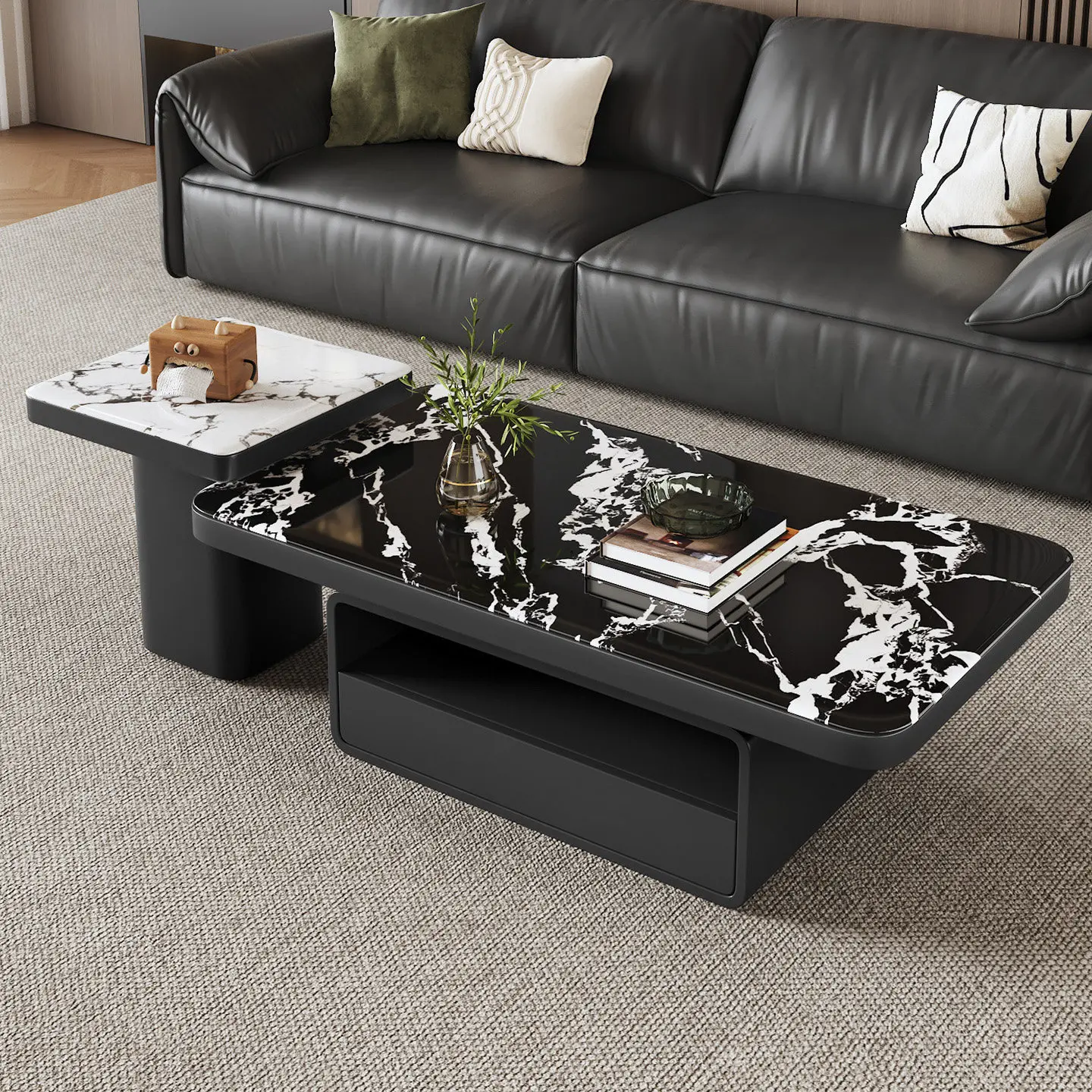 Light Luxury High-end Microcrystalline Stone Coffee Table Combination, Household Black Minimalist Rectangular Rock Slab