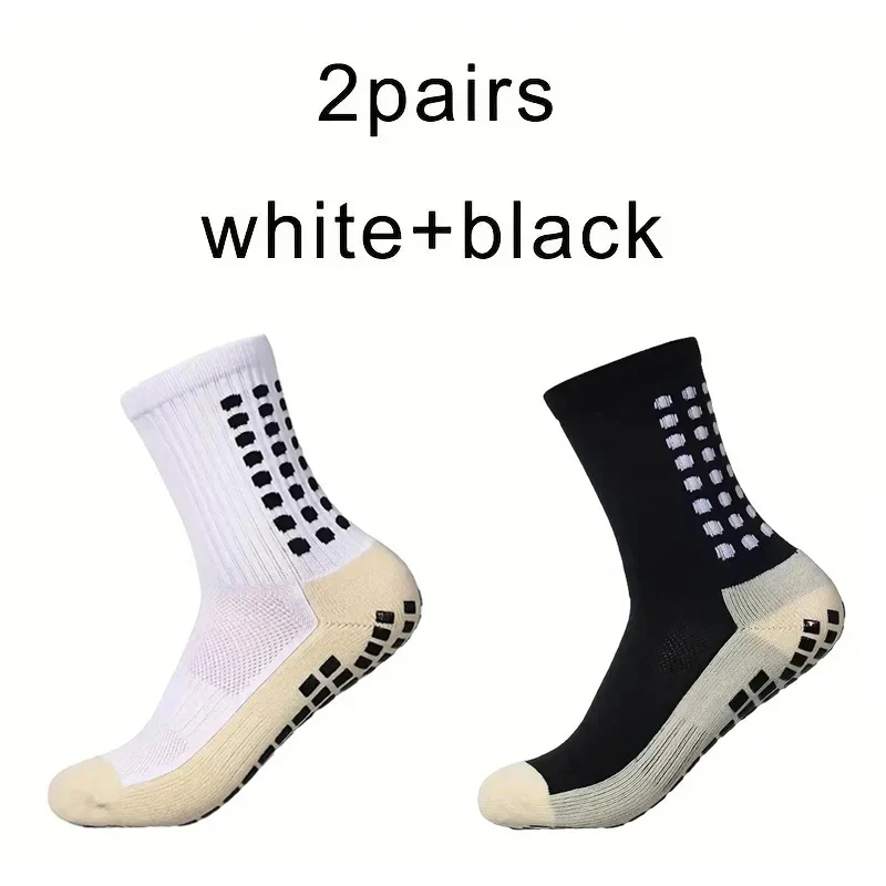 2 Pairs Anti-slip Football Socks Men Women Sports Socks Thickened Breathable Comfortable Football Basketball Running Grip Socks