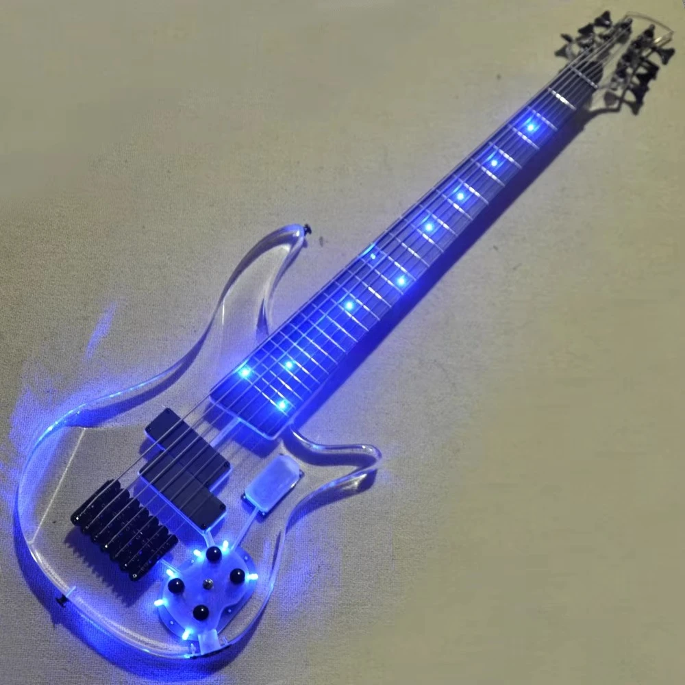 

STLF Flyoung High Quality Acrylic Electric Guitar 7 Strings Bass Blue LED Lights