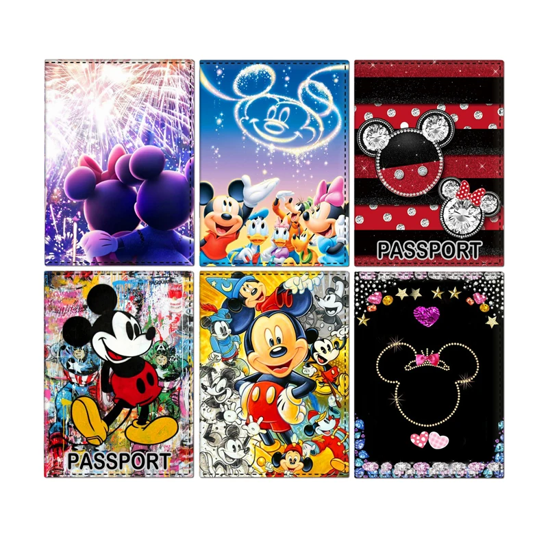 

Latest Mickey Passport Cover Minnie Travel Passport Holder Disney Women Credit Card Wallet Ticket Passports Case Air Tag