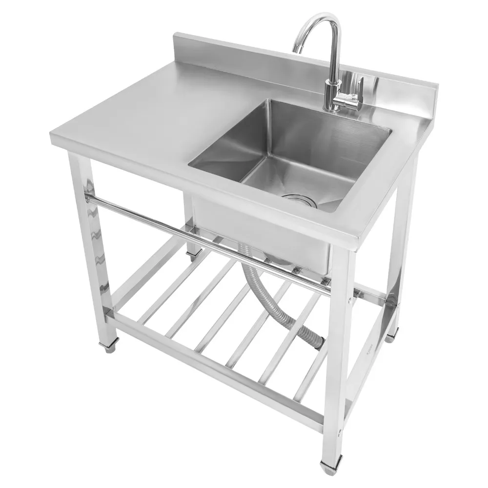 Évier autoportant en acier inoxydable avec planche à découper, diviseur et porte-serviettes avec robinet pivotant à 360 degrés pour la maison