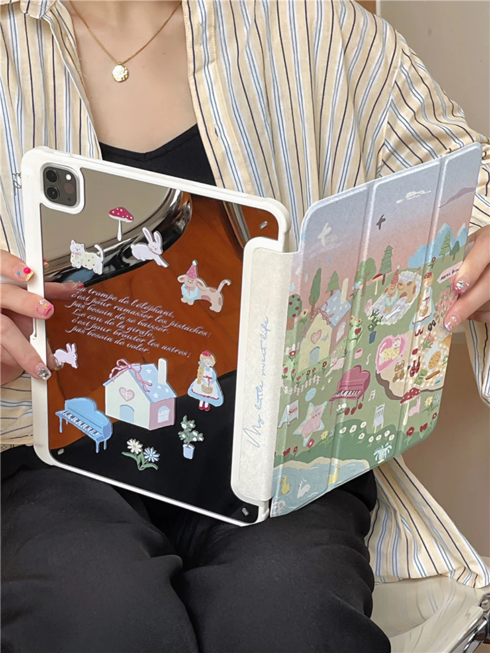 Ins Rural Landscape Map Animal Mirror Cover For iPad Pro 13 11th M5 M4 12.9 A16 10 8 7 9th 10th Air 11 M2 M3 Mini Tablet Case