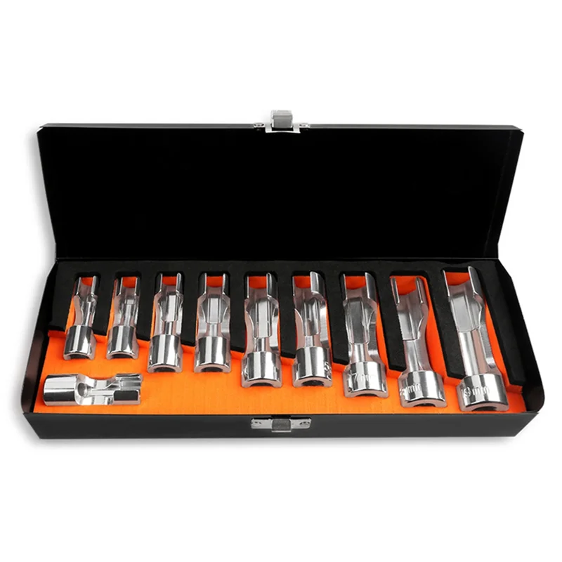 

OB-10PCS 3/8 Inch Fuel Line Removal Open Socket Set Union Nut Socket Open Oil Pipe Removal Sleeve Car Repairing Tools