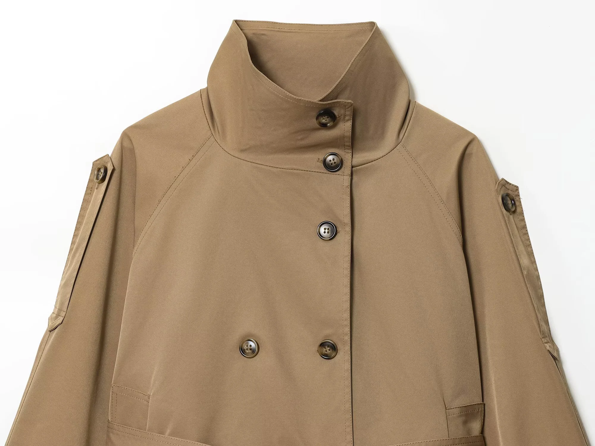 Jesienny płaszcz w nowym francuskim stylu ze stójką i rękawami raglanowymi, wyszczuplający i podkreślający talię, odzież codzienna damska.