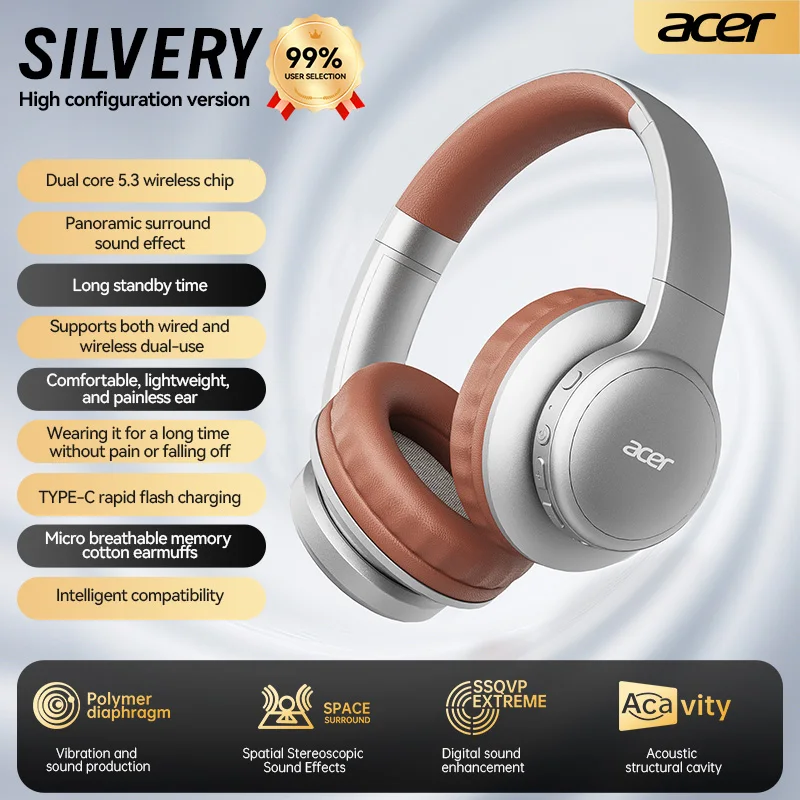Acer Ohr559 オーバーイヤー ワイヤレス Bluetooth ヘッドフォン、高