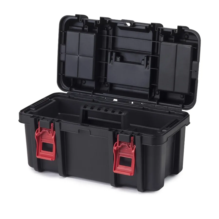 (2 pack) 16-inch Toolbox, Plastic Tool and Hardware Storage, Black