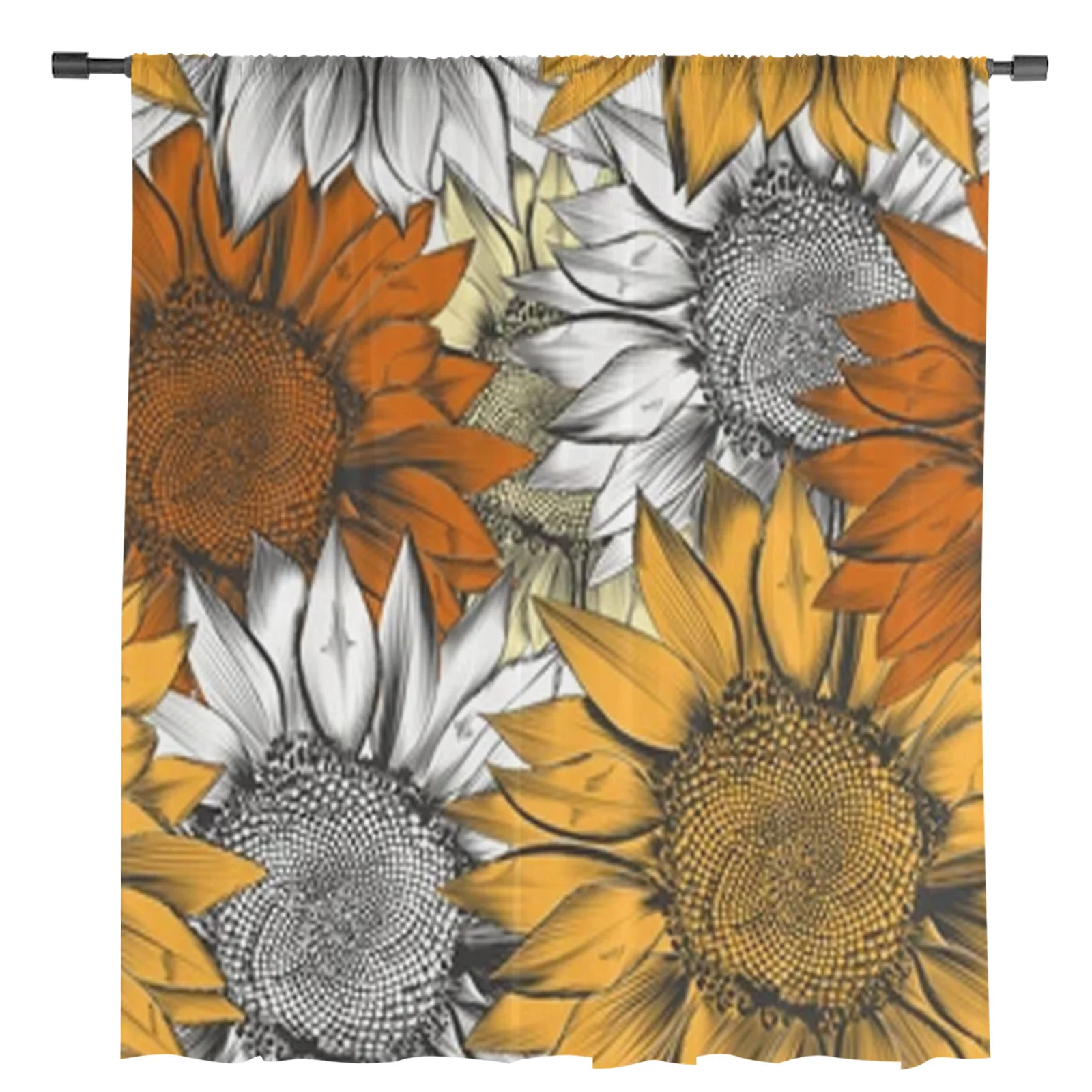 Beautiful Hand Drawn Sunflowers Chiffon Sheer Curtains For Living Room Bedroom Decor Kitchen Window Voiles Tulle Curtain