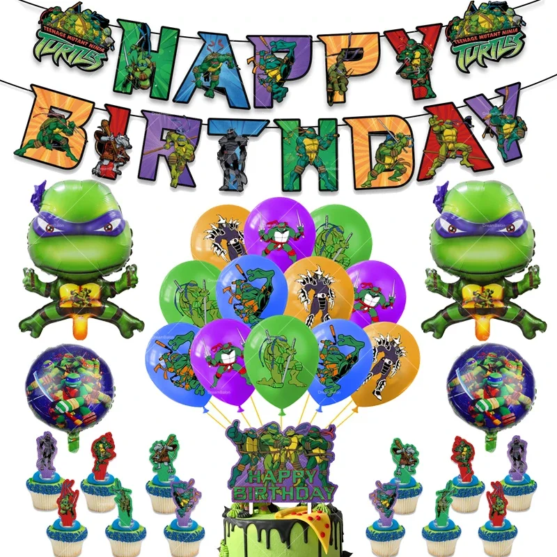 ديزني أنيمي النينجا بالون للأطفال ، الكرتون السلحفاة ، بطل ، السلاحف ، عيد ميلاد سعيد راية ، ديكور الحفلات ، كعكة توبر ، أدوات المائدة