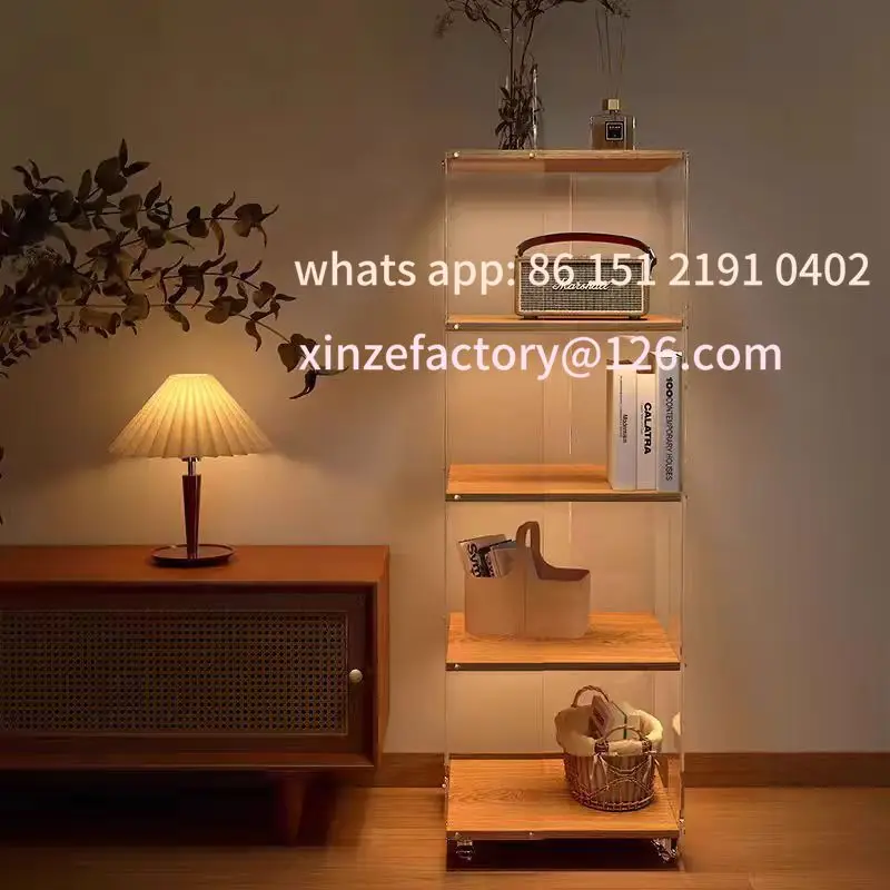 Customizable solid wood rotating bookshelf transparent acrylic shelf living room study corner storage bookcase modern simplicity