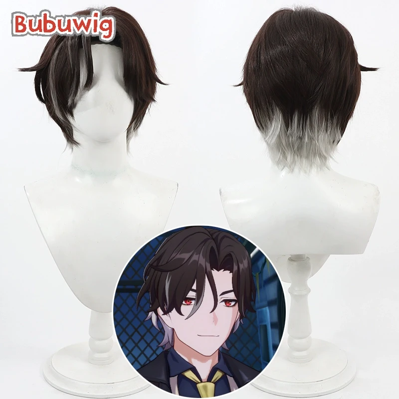 Bubuwig Synthetic Hair Reca Cosplay Wigs Game Honkai: Star Rail Reca 30cm Short Dark Brown Mixed Gray Cos Wig Heat Resistant