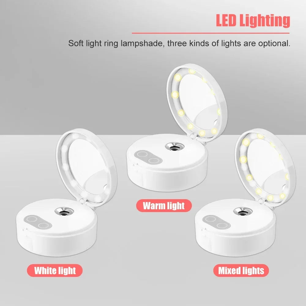 조명이 있는 미러 휴대용 미니 페이셜 스티머 나노 스프레이 전자 증발기 스파 페이셜 베이퍼 파워 뱅크 USB