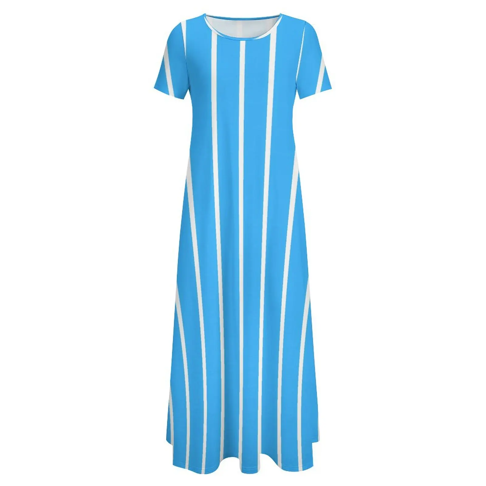 Abito a righe verticali Abito lungo moderno blu e bianco Manica corta Streetwear Boho Beach Abiti lunghi Vestido oversize femminile
