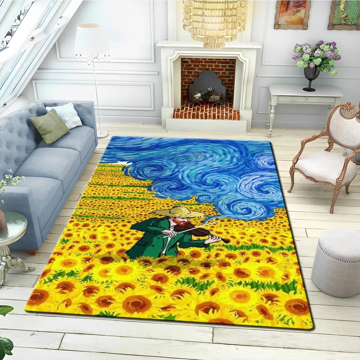 Famous Van Gogh Art Print carpet Star Moon Night Decorative yoga Non-slip hd print carpet  Large Mat Rugs for Living for Bedroom