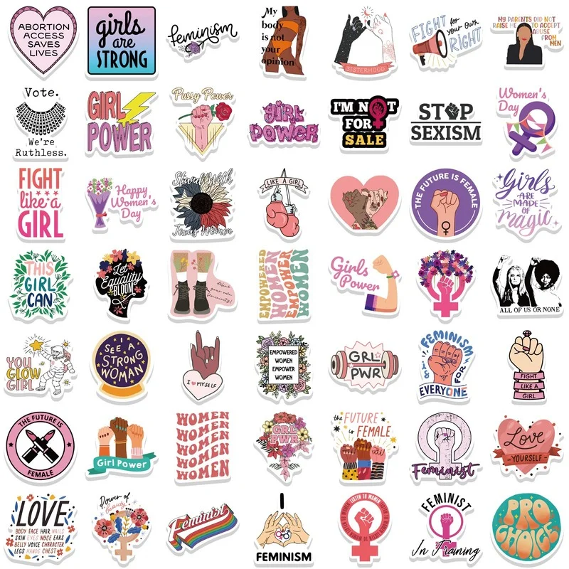 Pegatinas de palabras inspiradoras feministas, grafiti para guitarra, portátil, teléfono, nevera, álbum de recortes, equipaje, 10/50/100 piezas