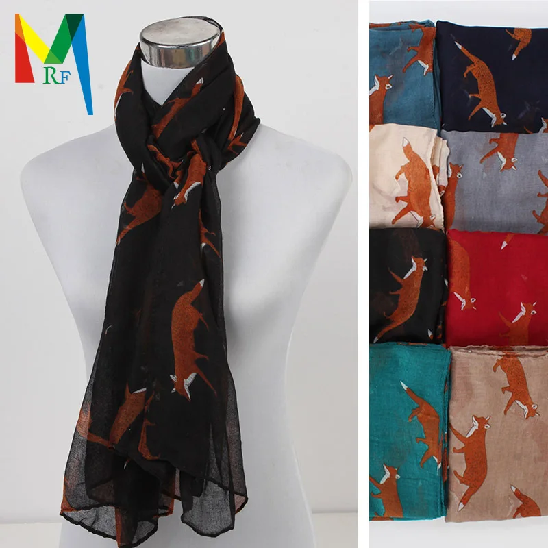 Cross-Border Hot Sale Fox Scarf Women\'s Animal Print Fashion Decorative Cotton and Linen Scarf Foreign Trade Wholesale