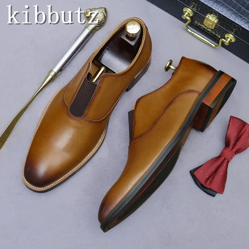 Luxury Handmade Genuine Leather Men Shoes Fashionable British Style Cowhide Slip On Business Suit Oxford Shoes