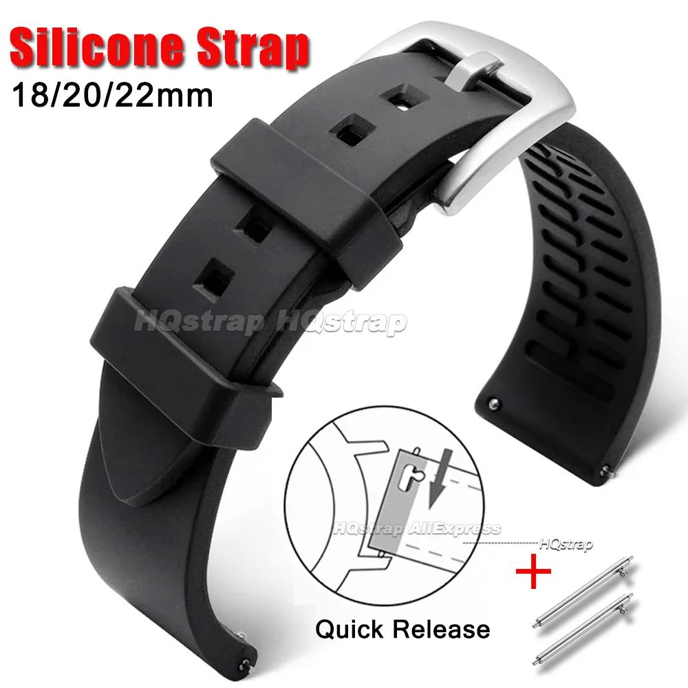 Bracelet de montre en silicone 18mm 20mm 22mm pour Seiko pour Omega, universel, à libération rapide, étanche, souple, pour hommes et femmes