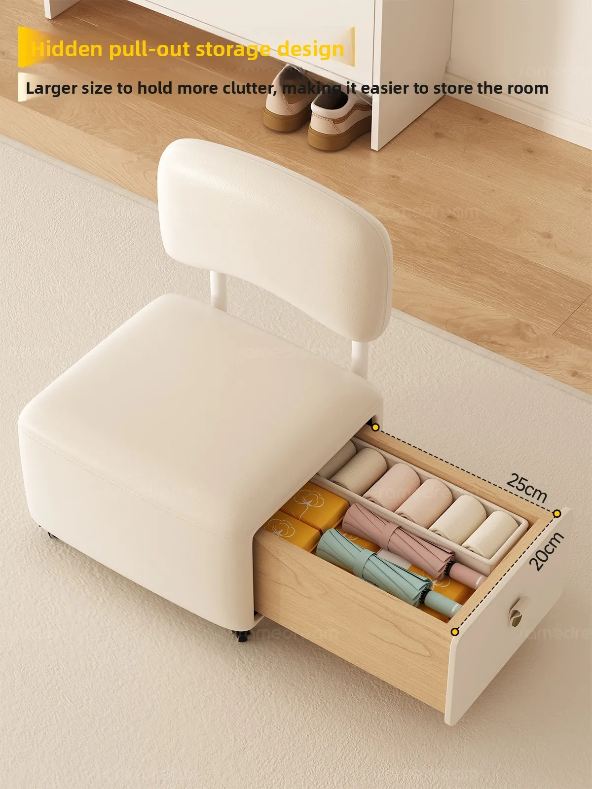 Universal Wheel Small Stool Storage Ottoman Shoe Bench Living Room Seat for Home