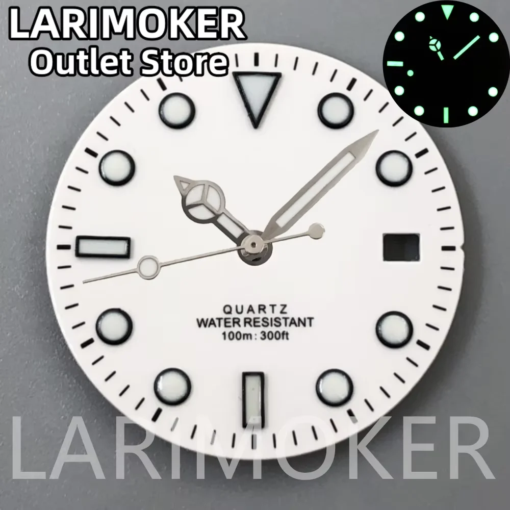 LARIMOKER 29mm Green Luminous Dial and Hands Set Black or White 3 O'Clock Date Fits Ronda 515 Quartz Movement Replacement Parts