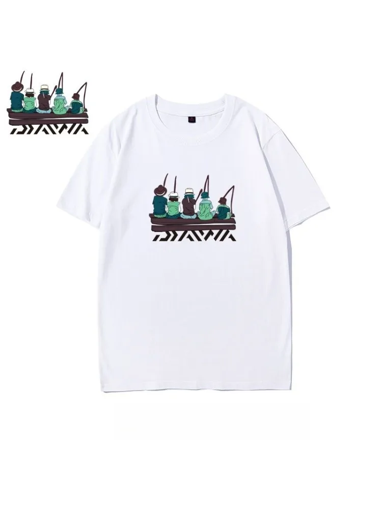 AliExpress NONE Outdoor Fishing Short-sleeved T-shirt Men's Cotton Loose Fishing Friends Party Clothes Summer New Sea Fishing Half-sleeved Tide