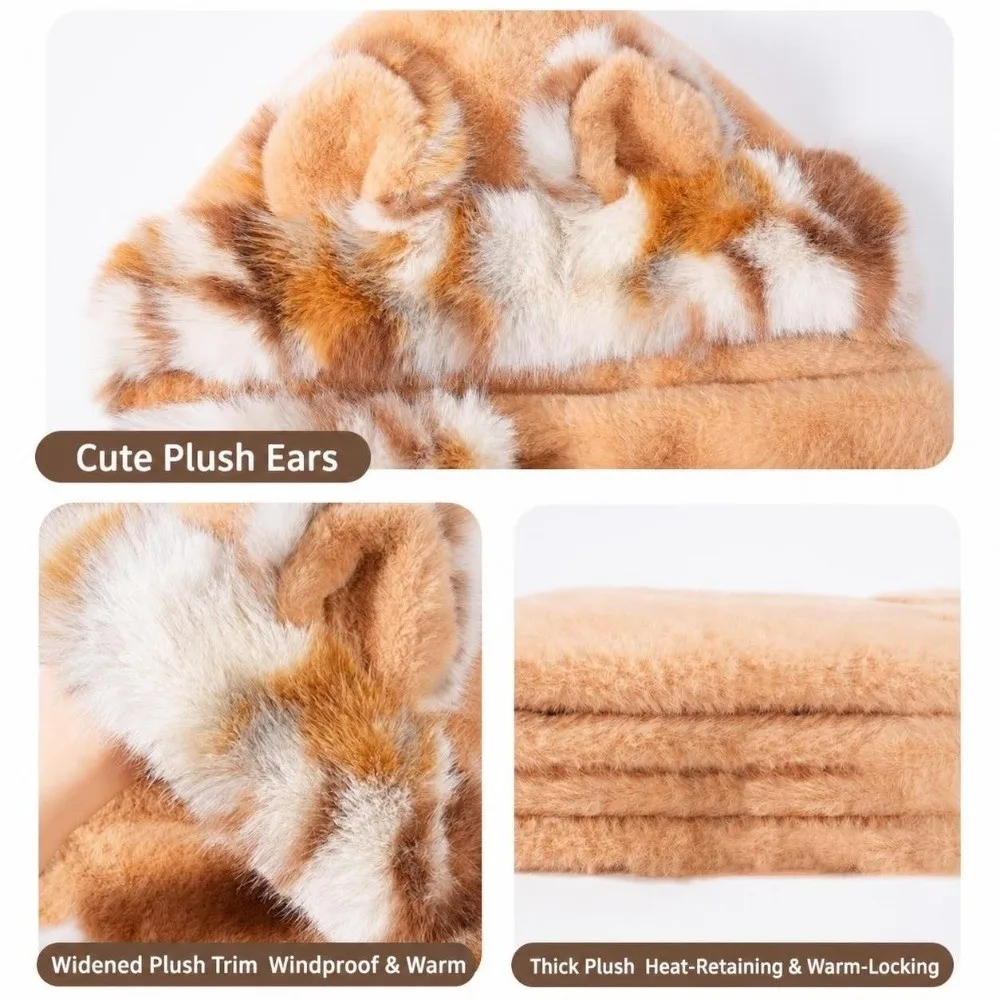 3-in-1 Design Hat Scarf Gloves Set Thick Windproof Warm Lining Winter Hat Scarf Mitten Set Fluffy Soft Faux Fur