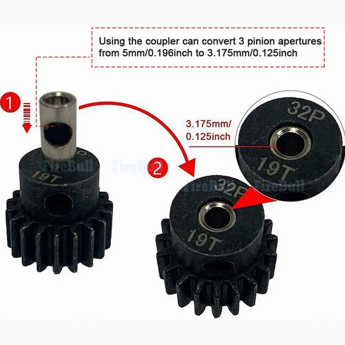 3pcs 3.175mm to 5mm Pinion Reducer Sleeve Adapter Shaft Motor Axle Change-Over for RC Motor 3650 550 540 Pinion Gears