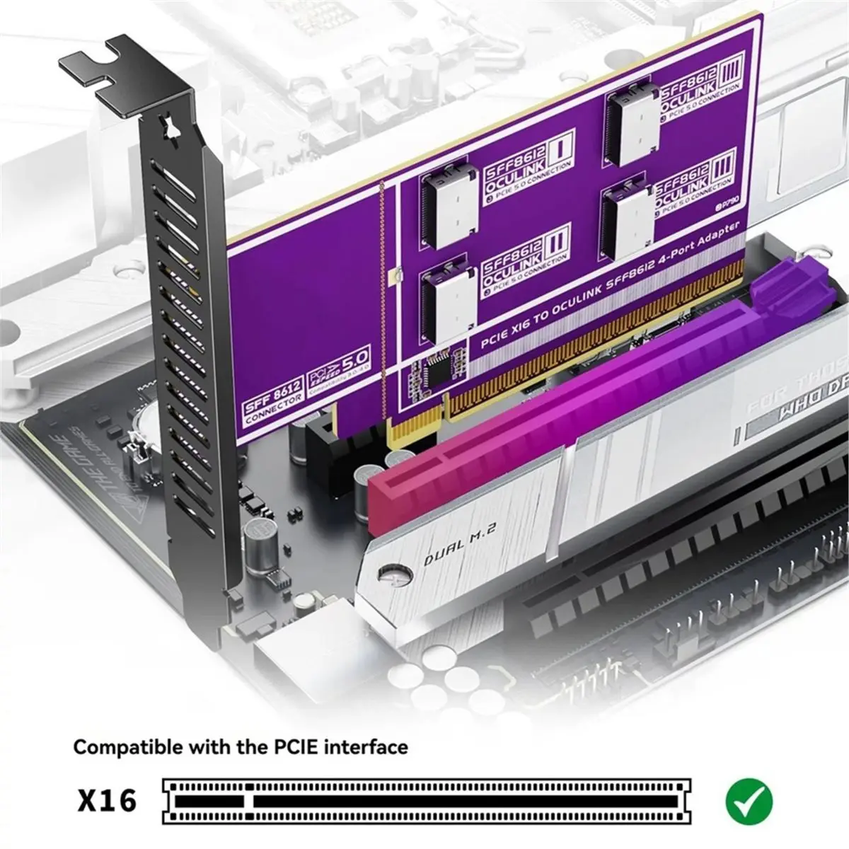 PCIe5.0 X16 to 4-Port OCuLink SFF-8612 Expansion Card Supports Graphics Card NVMe for PC